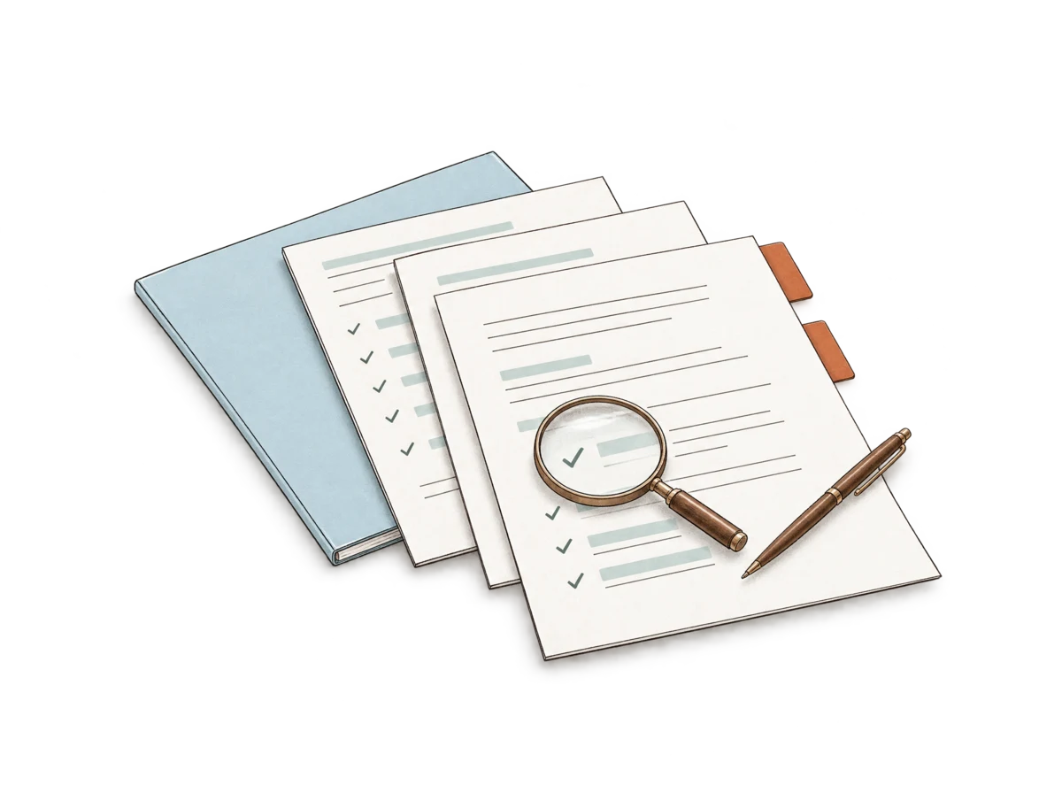 Tender documents and a magnifying glass for an independent review