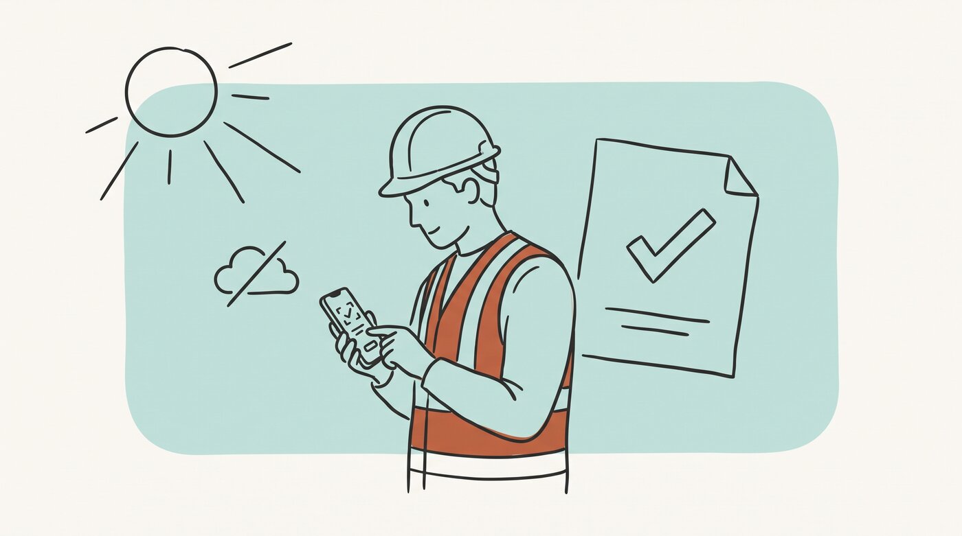 A worker outdoors completing a checklist on their phone