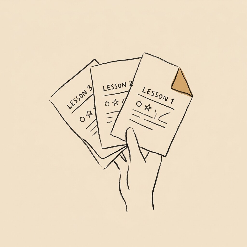 Three lesson cards fanned out